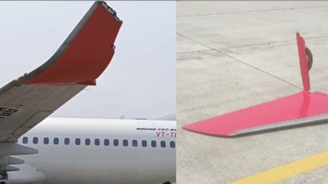 印度两架飞机碰撞 其中一架机翼断落跑道上