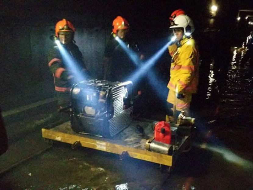 The unprecedented flooding in MRT tunnels along the North-South Line that halted services along a stretch of stations for some 20 hours. Photo: SCDF