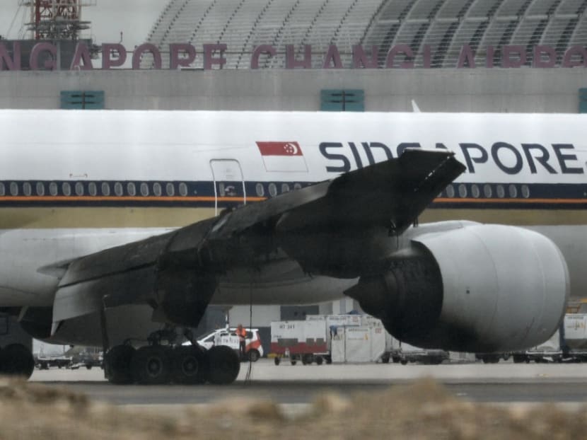 A Singapore Airlines Boeing 777-300ER aircraft is seen at Changi Airport. 