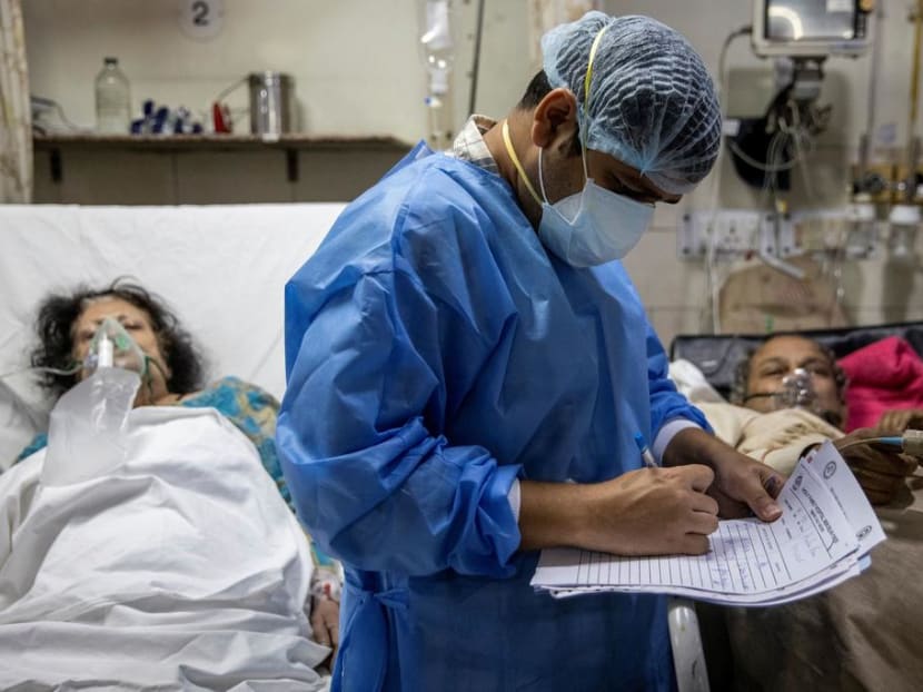 Covid-19 patients being treated at a hospital in New Delhi, India in May, 2021. Covid-19 patients being treated at a hospital in New Delhi, India in May, 2021.