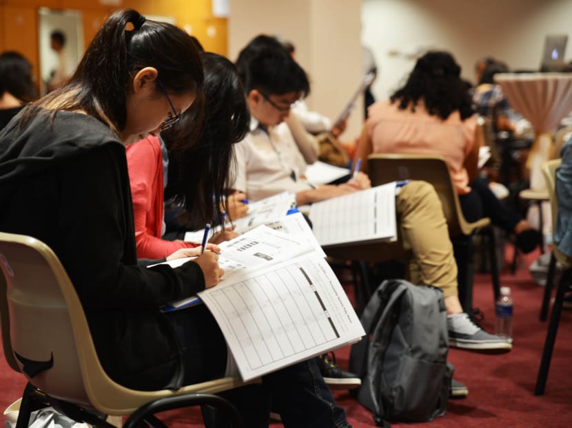 Pre-university students taking the profile test at Nanyang Technological University's Nanyang Business School on Tuesday (Jan 24). Photo: NTU