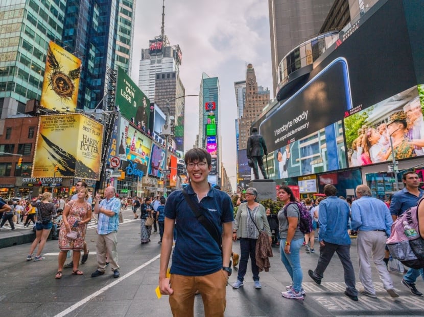 The writer, seen here in Times Square in New York City last month, says he enjoyed his predominantly solo-travelling pursuits in Europe and America in the past year.