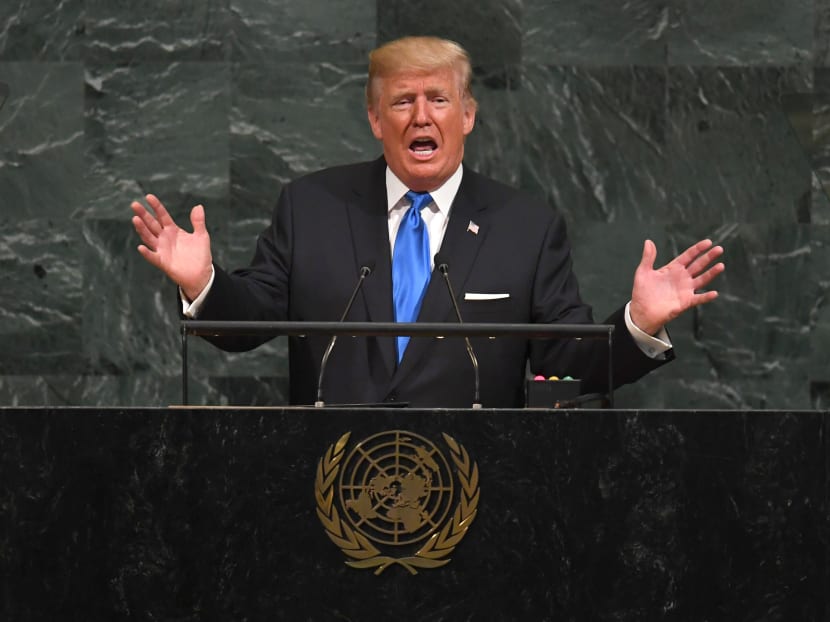 United States President Donald Trump addressing the 72nd Annual United Nations General Assembly in New York on Sept 19, 2017. 
Photo: AFP