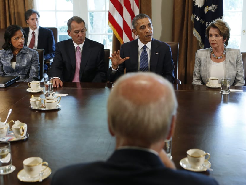 US President Obama meets with bipartisan Congressional leaders in the Cabinet Room at the White House in Washington to discuss a military response to Syria on Sept 3, 2013. Photo: Reuters