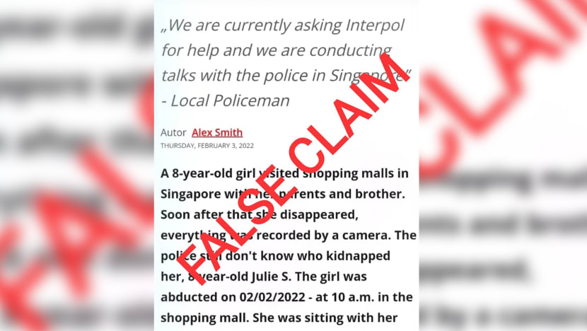 Polis tolak dakwaan online budak perempuan 8 tahun diculik di S'pura