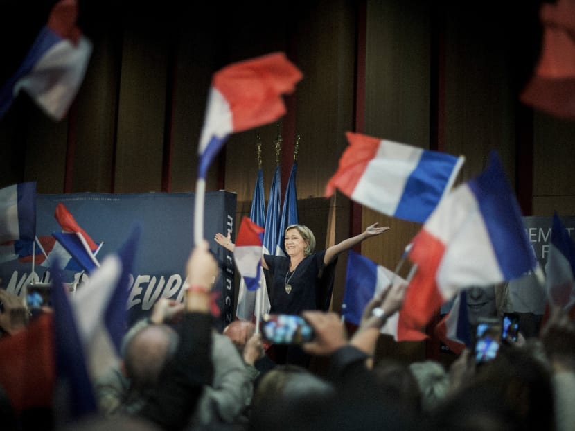 National Front leader and presidential candidate Marine Le Pen at a party rally in Saint-Raphael, on March 15. There are signs she will win the first round of the presidential voting. PHOTO: The New York Times