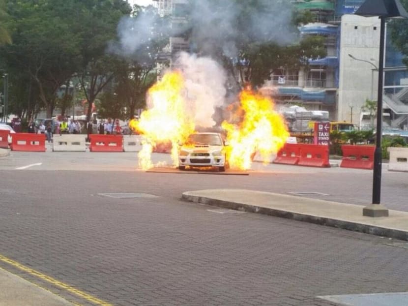 Simulated shootout, car explosion at IMM shopping mall