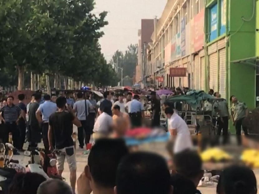 Screengrab taken from China's State broadcaster CCTV on June 15, 2017, showing the aftermath of an explosion outside a kindergarten in the eastern Chinese city of Xuzhou. Photo: CCTV via AFP