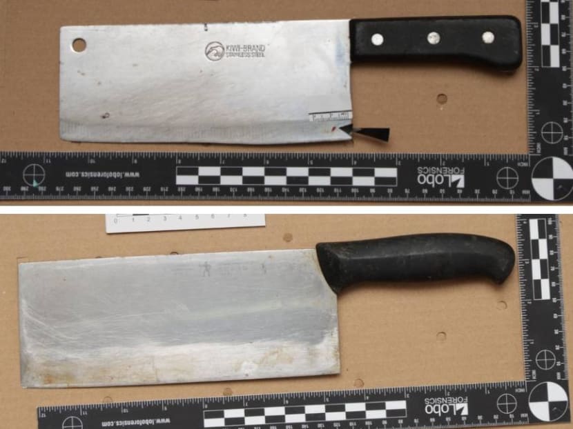 The two cleavers pictured were allegedly used in a reported assault case in the Jalan Bukit Merah area. The two cleavers pictured were allegedly used in a reported assault case in the Jalan Bukit Merah area.
