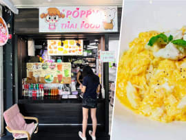 $6.50 crab omelette rice found at cute Thai food kiosk in HDB estate