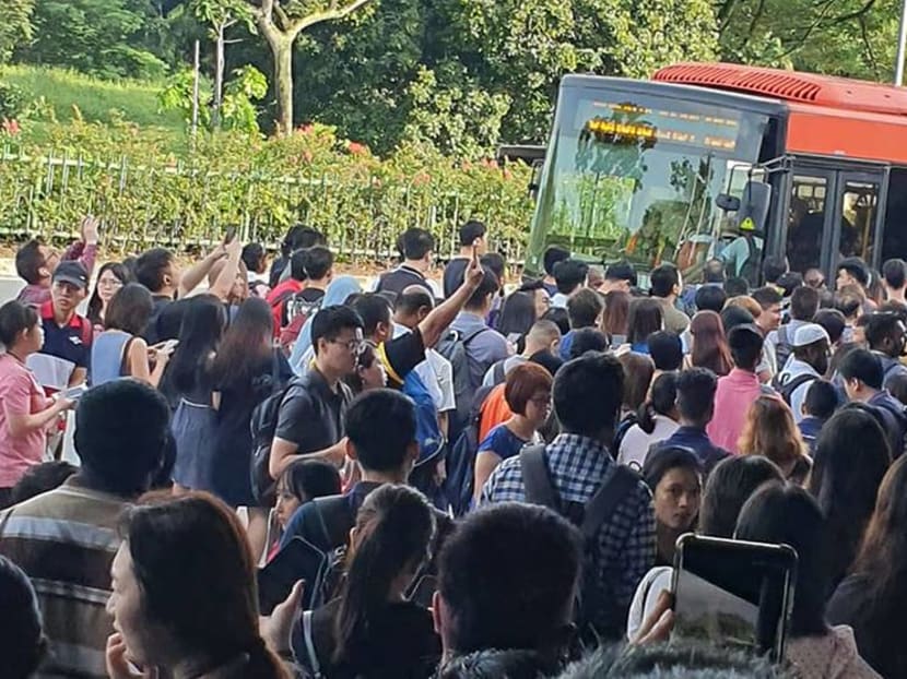 Commuters alerted CNA at about 8am to the disruption, which brought train service between Bukit Gombak and Kranji MRT stations to a standstill. Commuters alerted CNA at about 8am to the disruption, which brought train service between Bukit Gombak and Kranji MRT stations to a standstill.