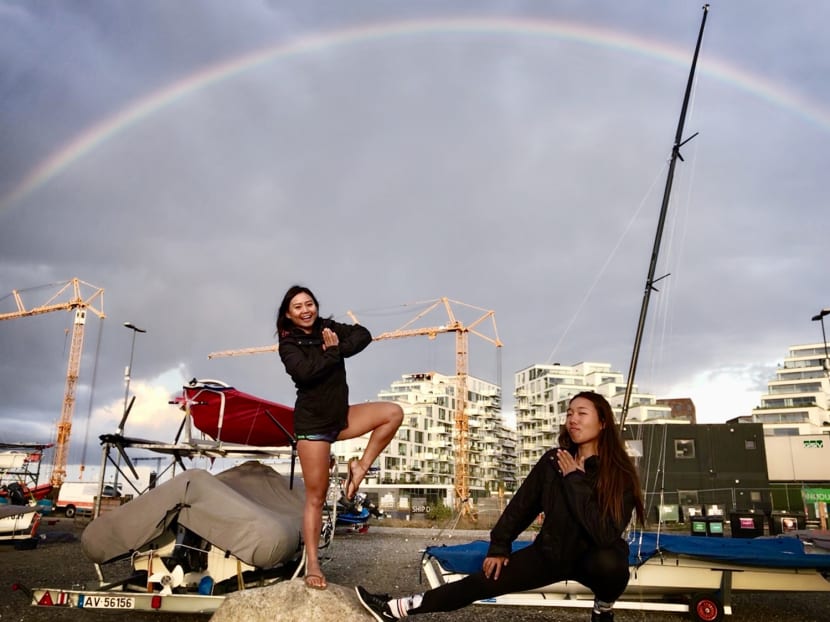 The writer (left), seen here with her sailing partner Olivia Chen, said that early last year, she emptied her bank account to pay for flights, equipment, competition and coaching fees, reaching a point where she had to borrow money from Chen, 23, to pay for her meals.