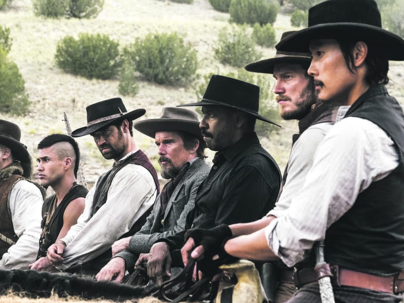 The cast of Magnificent 7 includes Ethan Hawke, Denzel Washington, Chris Pratt and Lee Byung Hun. Photo: Sony