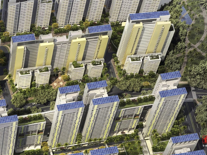Blocks at Punggol Northshore 
district will have solar panels 
on the roofs. 
Artist’s impression: HDB
