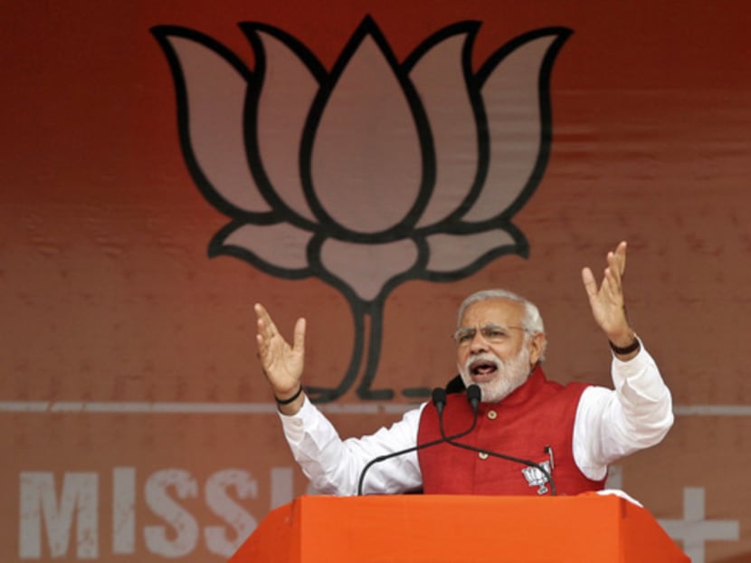 Mr Modi speaking at a campaign rally south of Jammu on Dec 13. The BJP’s gains were in Hindu-dominated areas of the Jammu region. Photo: Reuters