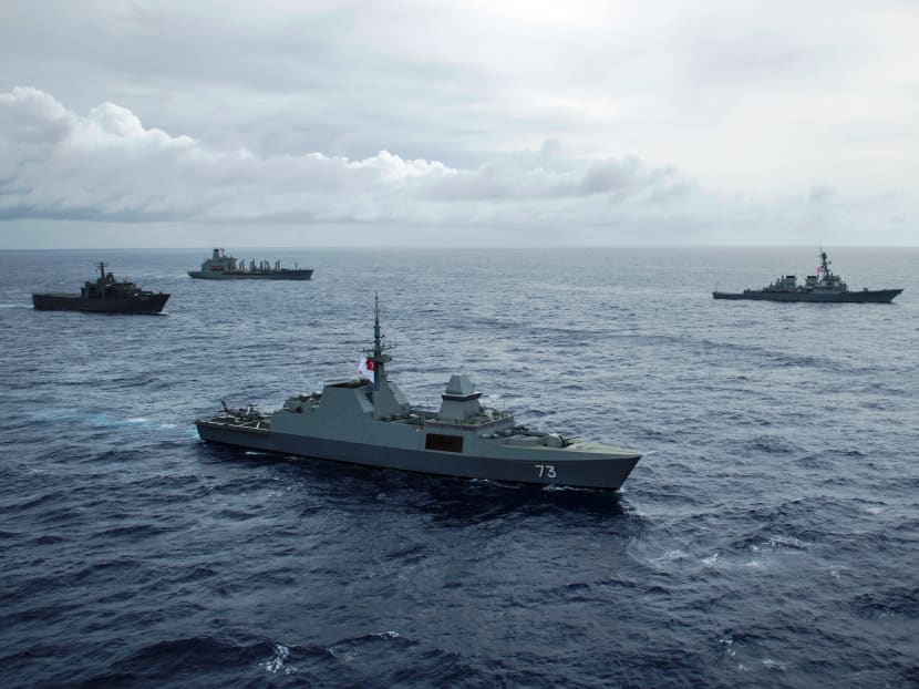 The RSN and USN ships sailing in formation at Exercise Pacific Griffin off the coast of Guam. Photo: MINDEF