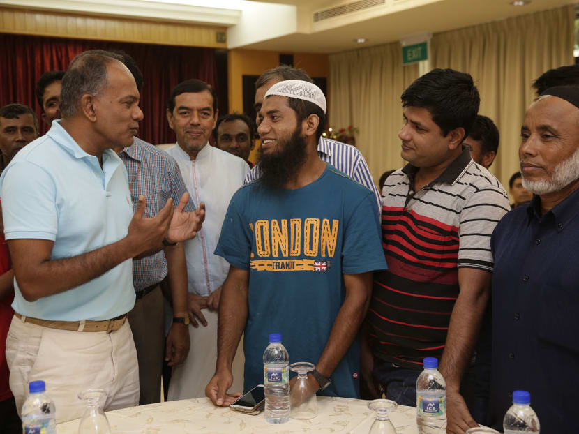 Home Affairs and Law Minister K Shanmugam spoke to about 40 Bangladeshis at an appreciation lunch held at the Khadijah Mosque in Geylang. Photo: Wee Teck Hian
