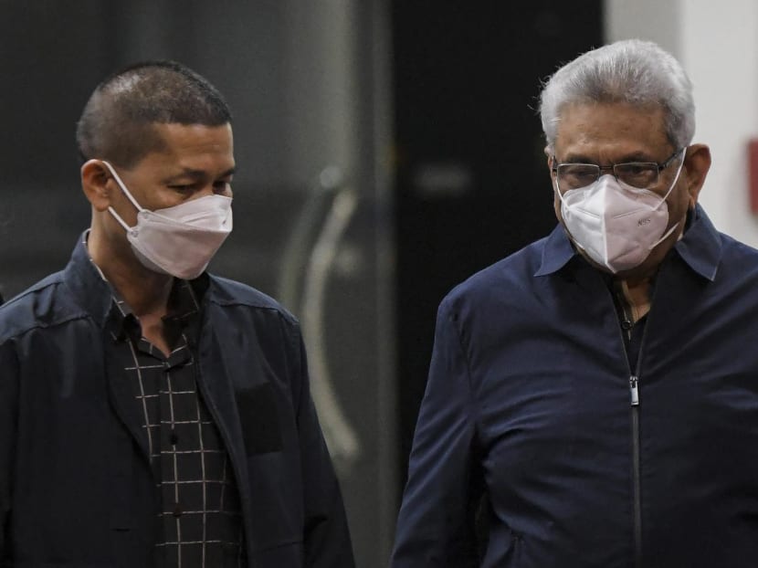 Former Sri Lankan president Gotabaya Rajapaksa (right) arrives at Don Mueang International Airport in Bangkok on Aug 11, 2022. Former Sri Lankan president Gotabaya Rajapaksa (right) arrives at Don Mueang International Airport in Bangkok on Aug 11, 2022.