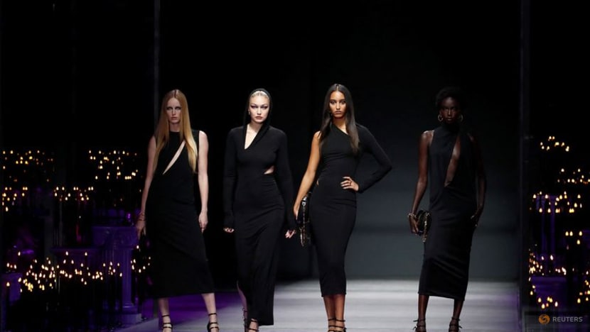Cherckerboard reigns on Versace catwalk at Milan Fashion Week