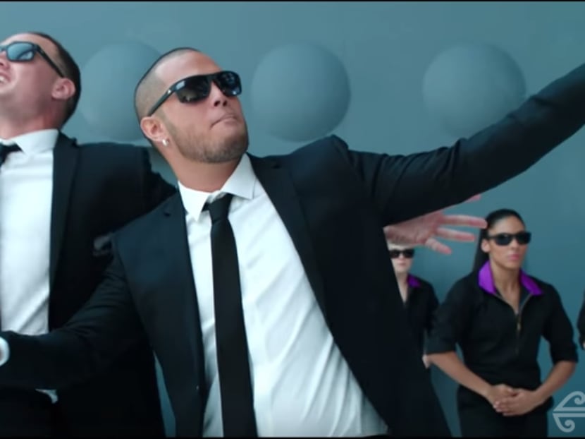 Screenshot of Air New Zealand airline's Men In Black-themed safety video. Photo: Air New Zealand/Youtube