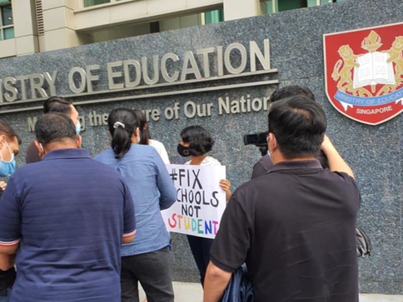 Three people aged 19 to 32 were arrested after they staged a protest outside the headquarters of the Ministry of Education on Jan 26, 2021. Three people aged 19 to 32 were arrested after they staged a protest outside the headquarters of the Ministry of Education on Jan 26, 2021.