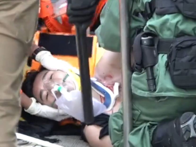 A screen capture from news footage showing the teen being treated for his wound.