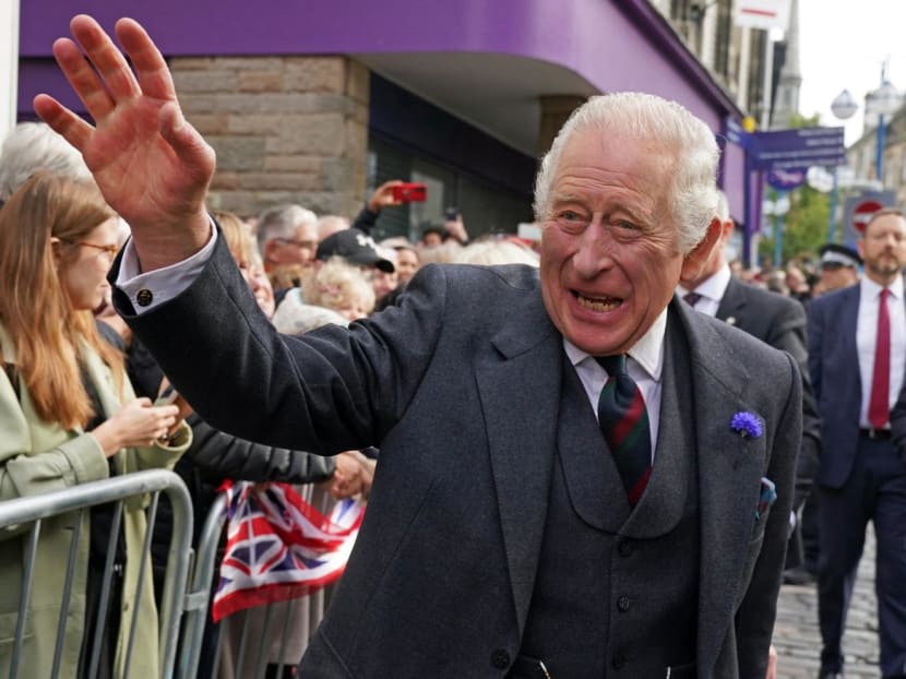 Britain's King Charles III greet members of the public as they walk from City Chambers to Dunfermline Abbey in Dunfermline in south east Scotland on Oct 3, 2022. Britain's King Charles III greet members of the public as they walk from City Chambers to Dunfermline Abbey in Dunfermline in south east Scotland on Oct 3, 2022.