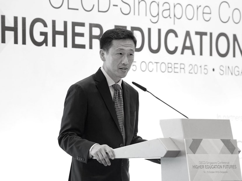 Acting Minister for Education (Higher Education and Skills) Ong Ye Kung speaking on the first day of the OECD-Singapore Conference on Higher Education Futures at Resorts World Sentosa.Photo: MOE