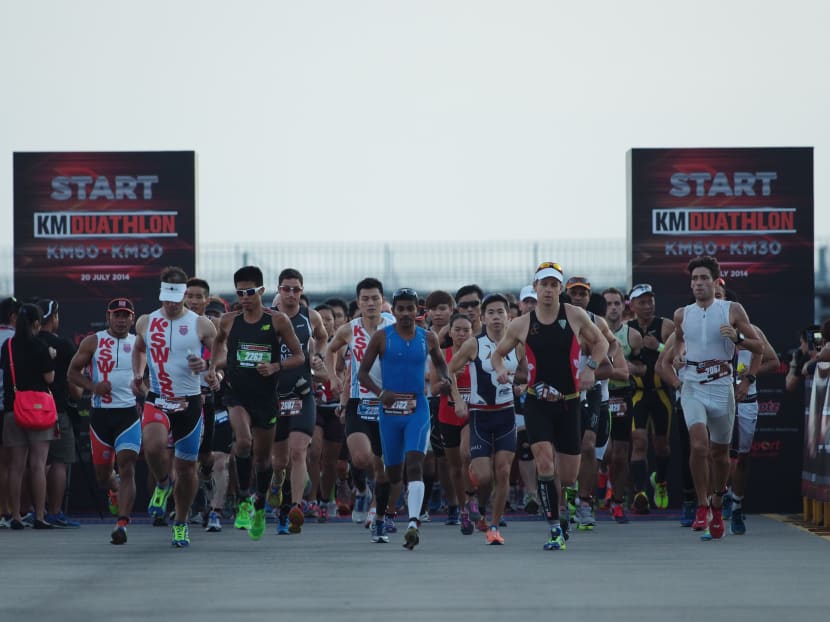 The inaugural KM Duathlon, held at the Changi Exhibition Centre on July 20, helped raise S$6,800 for CARE. Photo: KM Duathlon.