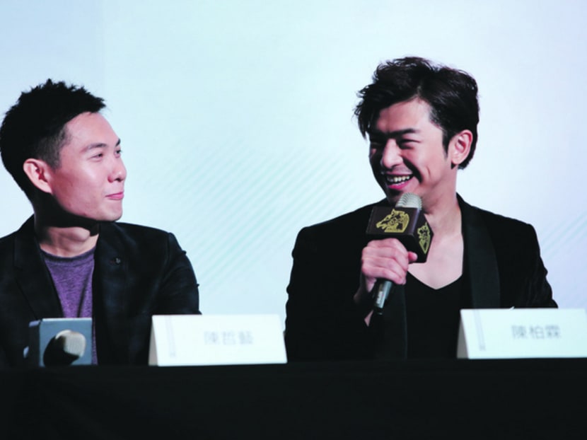 Anthony Chen and Chen Bolin sharing a laugh at the Distance press conference at the 2015 Golden Horse Film Festival