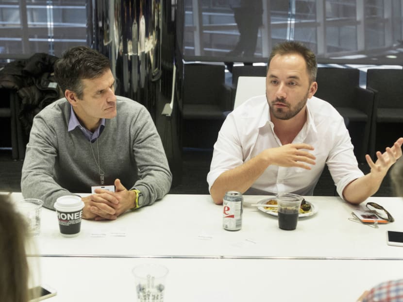 ‘We are trying a lot of different things,’ said Dropbox CEO Drew Houston (right), who hired Mr Dennis Woodside (left) to become chief operating officer and craft a more detailed business plan. Photo: Bloomberg