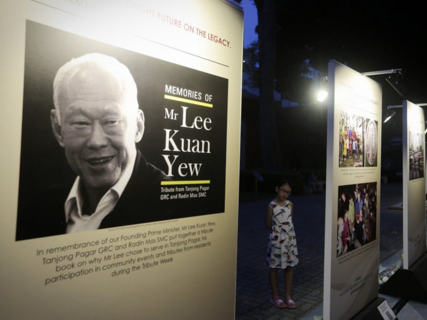 Lee Kuan Yew Remembrance panels at Duxton Plain Park on March 19, 2016. Photo: Jason Quah