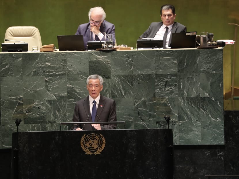 Prime Minister Lee Hsien Loong making his inaugural address to the United Nations General Assembly on Friday (Sept 27).