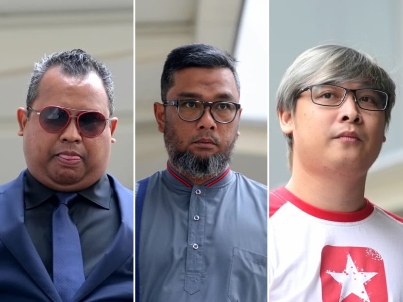 Abdul Rahman Kadir, Mohamed Hafiz Lan and Muhammad Zuhairi Zainuri were charged in court on Friday (Oct 18) over their involvement in various plots to obstruct justice. Abdul Rahman Kadir, Mohamed Hafiz Lan and Muhammad Zuhairi Zainuri were charged in court on Friday (Oct 18) over their involvement in various plots to obstruct justice.