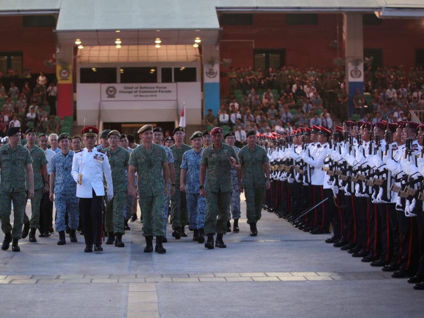 A file photo of the Singapore Armed Forces' Chief of Defence Force Change of Command Parade in 2018. A file photo of the Singapore Armed Forces' Chief of Defence Force Change of Command Parade in 2018.