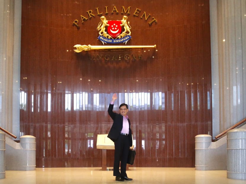 Deputy Prime Minister Heng Swee Keat arrives at the main foyer of Parliament House for Budget Day 2020.