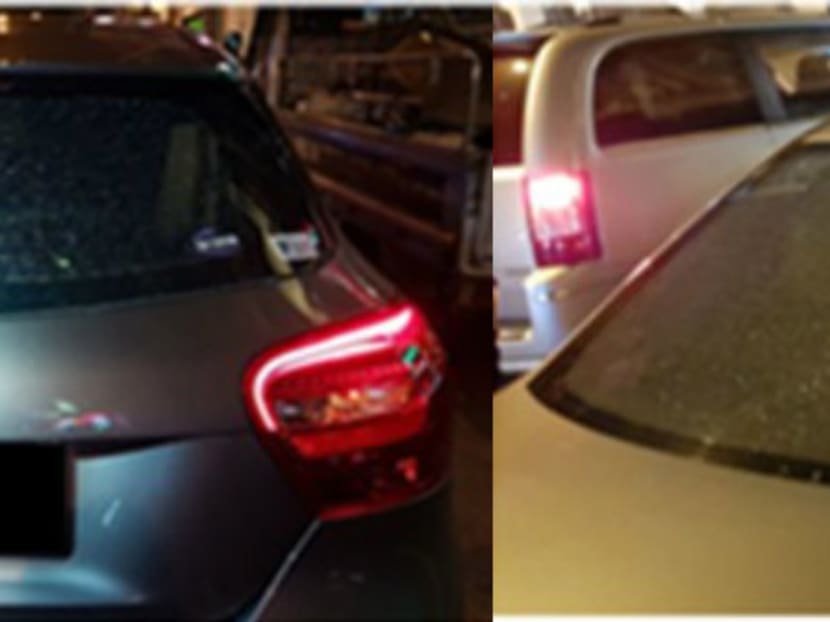 The rear windscreens of two vehicles – parked along Foch Road and Desker Road – had shattered for unknown reasons, according to police reports. Photo: Singapore Police Force