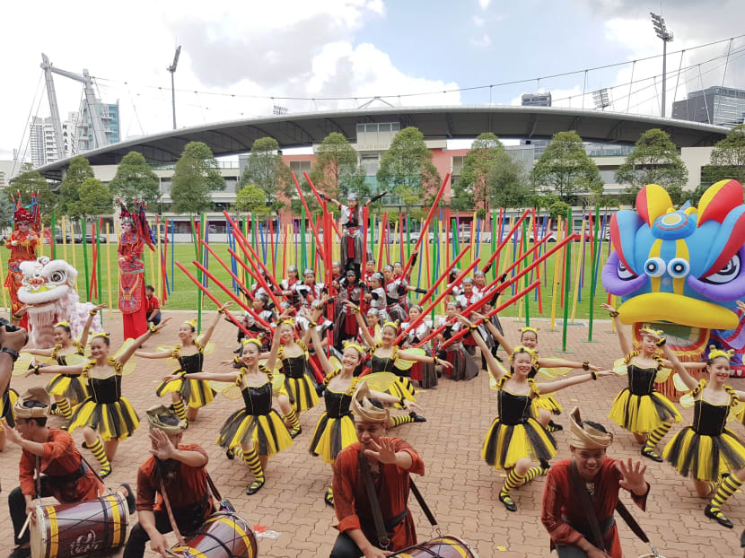 Performers at Chingay 2020 during a media preview. The event organiser, People's Association, said that it has sent out SMS alerts to ticket-holders reminding them to avoid attending the show if they feel unwell.