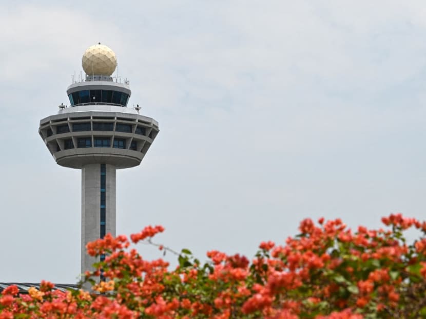 The control tower of Changi International Airport in Singapore.