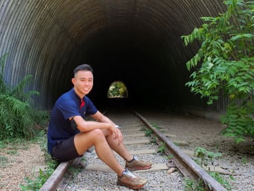 The author at a disused railway tunnel at Clementi Road during a hike in September 2021 in the nearby Clementi Forest.