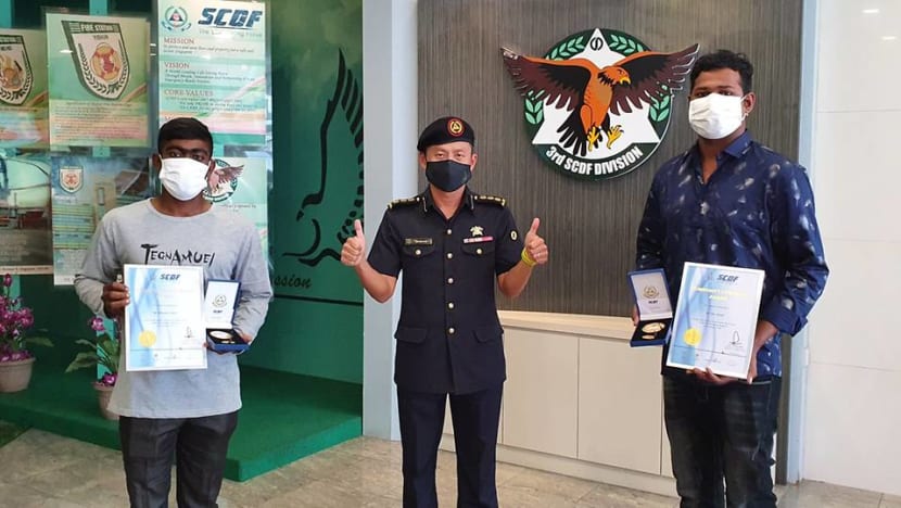 Migrant workers receive SCDF award for rescuing boy from ledge of Hougang flat Migrant workers receive SCDF award for rescuing boy from ledge of Hougang flat