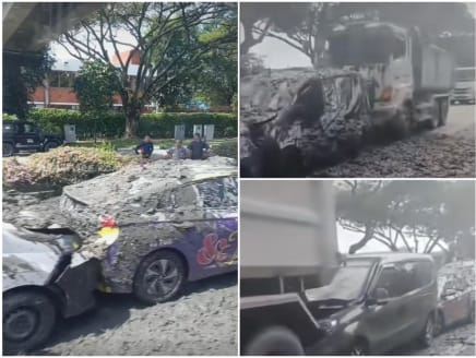 Screenshots from a video on the Singapore roads accident Facebook page, of a multi-vehicle collision on an expressway.