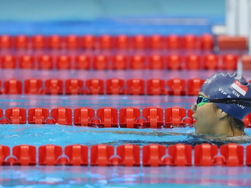 Yip Pin Xiu celebrates winning the gold medal in the Women's 100m Backstroke — S2 Final on Day 2 of the Rio 2016 Paralympic Games at the Olympic Aquatics Stadium on Sept 9, 2016 in Rio de Janeiro, Brazil. Photo: Getty Images