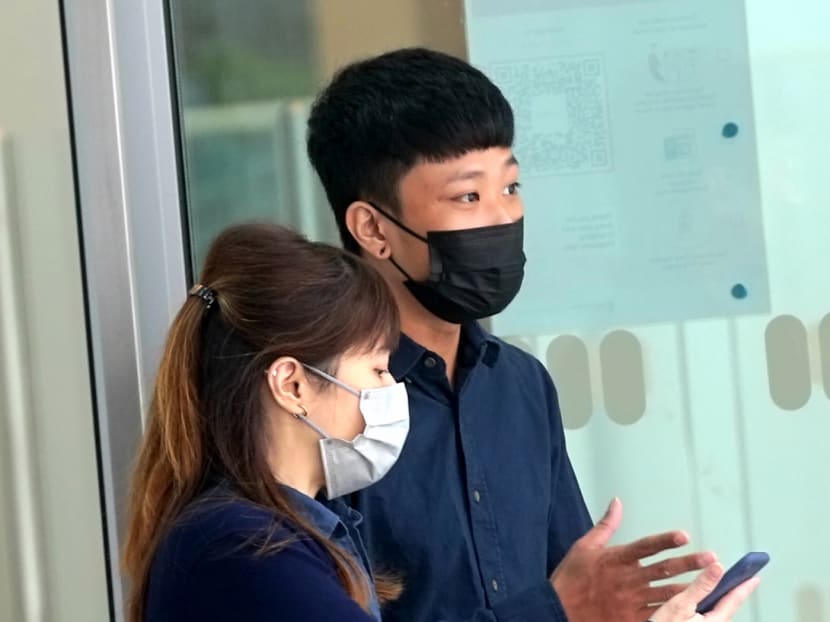Shawn Tan Jia Jun (right) outside the State Courts on Oct 25, 2021. Shawn Tan Jia Jun (right) outside the State Courts on Oct 25, 2021.
