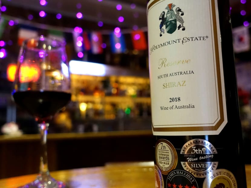 A bottle of Australian wine is pictured at the Ossie Bar and Restaurant, in Beijing, China on Aug 18, 2020.