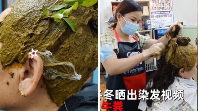 中国女生用树叶帮村民染发 网民：像牛粪