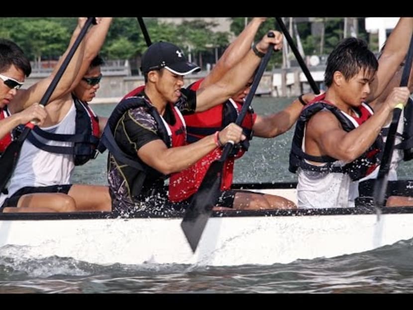 Singapore’s national men’s dragonboat team training for the SEA Games