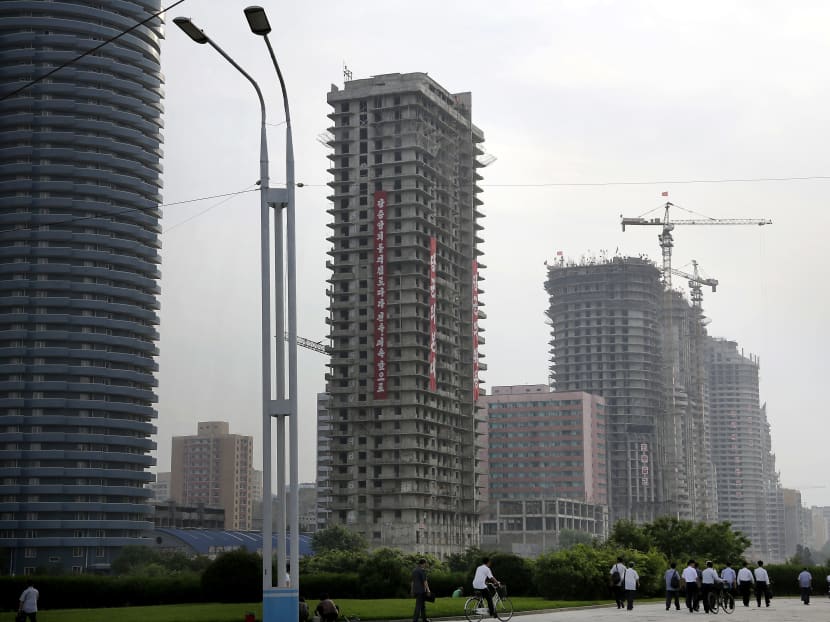Buildings under construction on Ryomyong Street, in Pyongyang, North Korea. The street said to have the country’s tallest apartment building, at 70 stories, along with a 50-storey building. Photo: AP