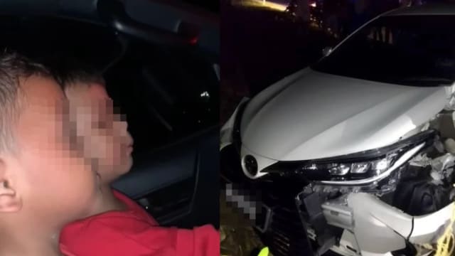 马国六岁哥偷开车载三岁弟兜风 失控撞路灯车身毁