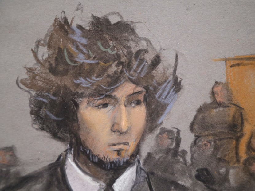 Boston Marathon bombing suspect Dzhokhar Tsarnaev is shown in a courtroom sketch during a pre-trial hearing at the federal courthouse in Boston, Massachusetts, in December last year. Photo: Reuters
